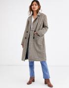 Qed London Double Breasted Coat In Heritage Check