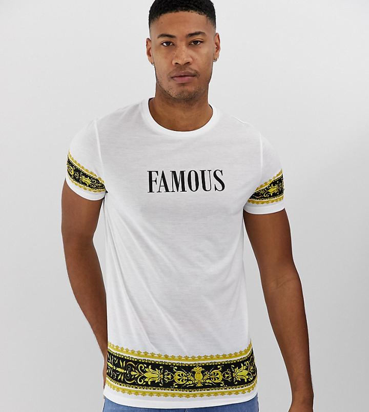 Asos Design Tall T-shirt With Baroque Border Print And Text Print - White