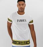 Asos Design Tall T-shirt With Baroque Border Print And Text Print - White