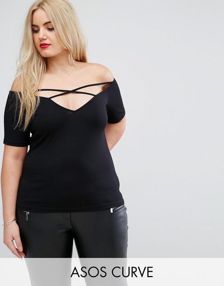 Asos Curve Off Shoulder Top With Caging Detail - Black