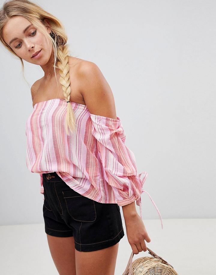 Qed London Off Shoulder Stripe Top - Pink