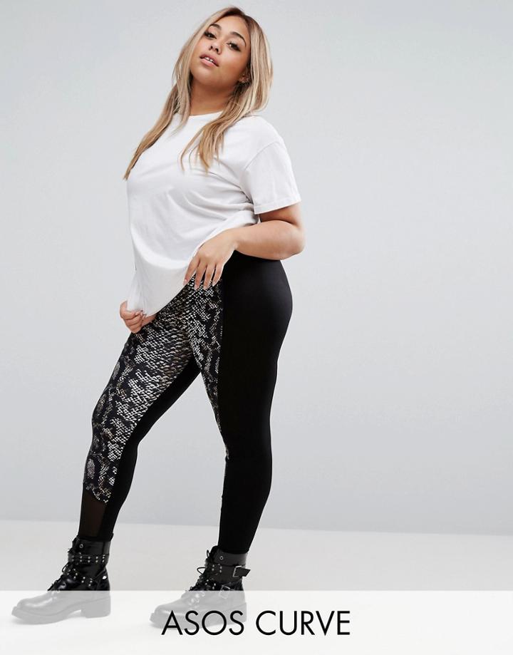 Asos Curve Leggings With Mesh And Snake Print - Multi