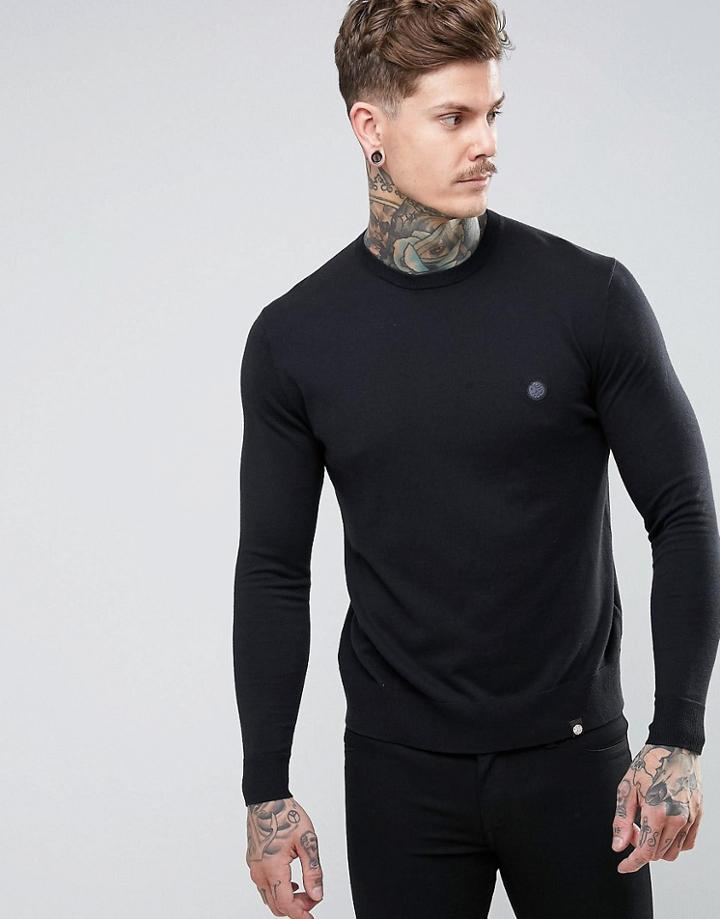 Pretty Green Hinchcliffe Crew Neck Sweater In Black - Black
