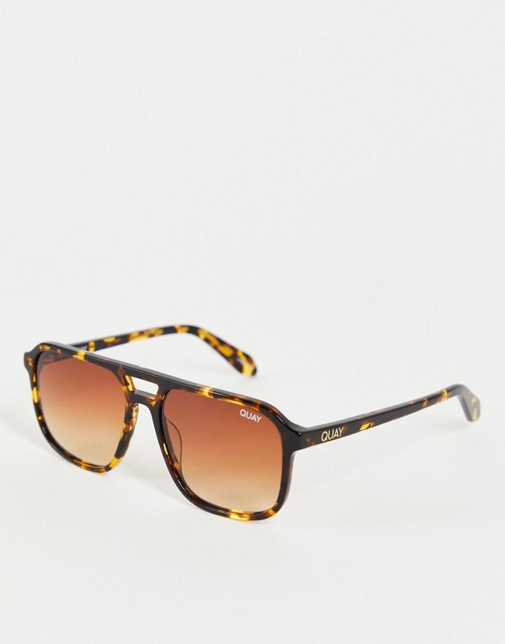 Quay X Maluma On The Fly Unisex Square Sunglasses In Yellow Tortoiseshell With Orange Gradient Lens-brown