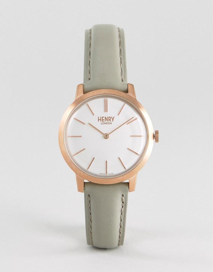 Henry London Leather Watch In Gray 34mm - Gray