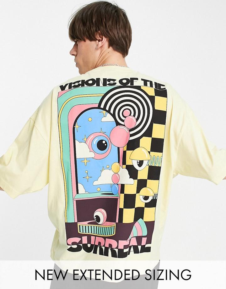 Asos Design Oversized T-shirt In Yellow With Graphic Back & Chest Print