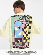Asos Design Oversized T-shirt In Yellow With Graphic Back & Chest Print