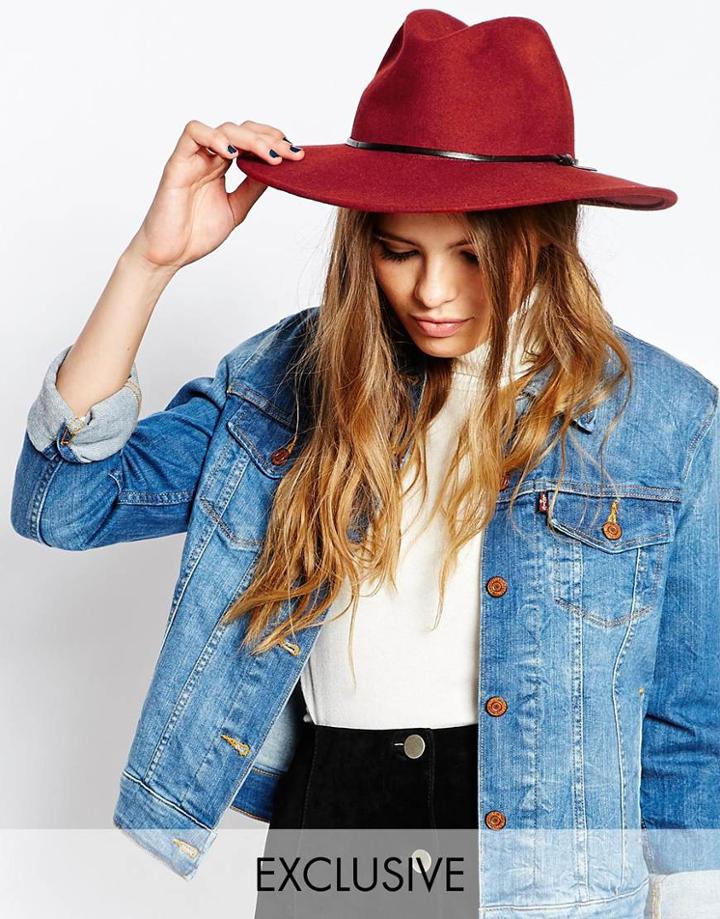 Catarzi Wide Brim Fedora With Leather Band - Ruggine
