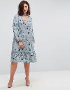 Lost Ink Plus Feather Print Smock Dress - Multi