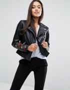 Y.a.s Ruba Embroidered Leather Jacket - Black