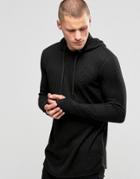 Siksilk Ribbed Hooded Long Sleeve Top - Black