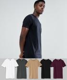 Asos Design Longline T-shirt With Crew Neck 5 Pack Save - Multi