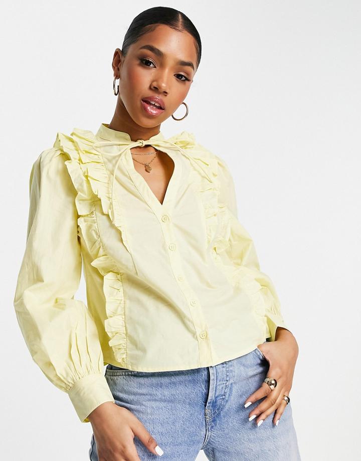 Nobody's Child Oversized Tie Blouse In Lemon Yellow