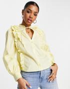 Nobody's Child Oversized Tie Blouse In Lemon Yellow
