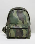 Asos Leather Backpack In Camo With Keychain - Green