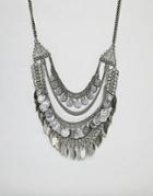 Asos Design Statement Coin And Chain Necklace - Silver