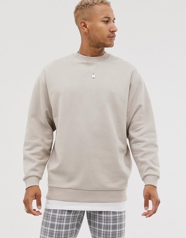 Asos Design Oversized Sweatshirt With T-shirt Hem In Brown - Brown