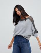 Wal G Batwing Sweater With Contrast Sleeve Stitch - Gray
