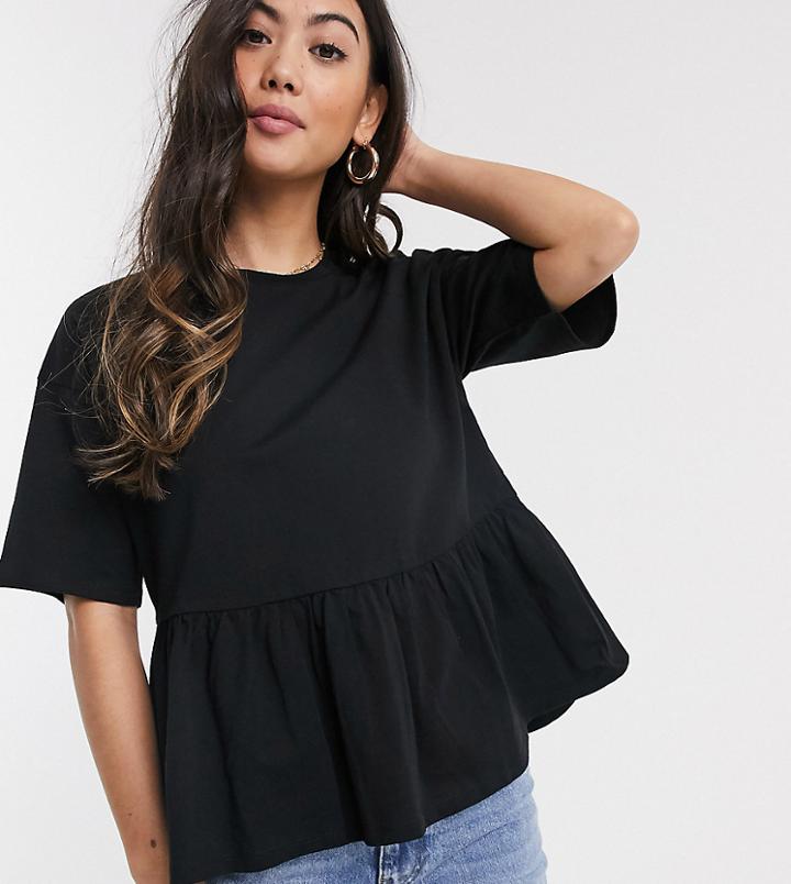 Asos Design Petite Casual Smock Top-black