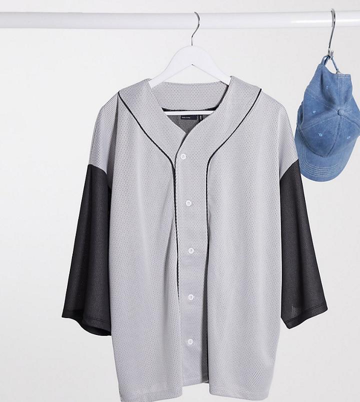 Asos Design Tall Oversized Jersey Shirt With 3/4 Sleeve In Jersey Mesh-white