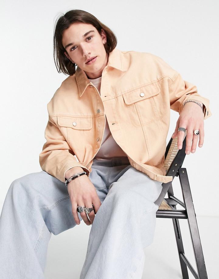 Asos Design Oversized Western Jacket In Peach-pink