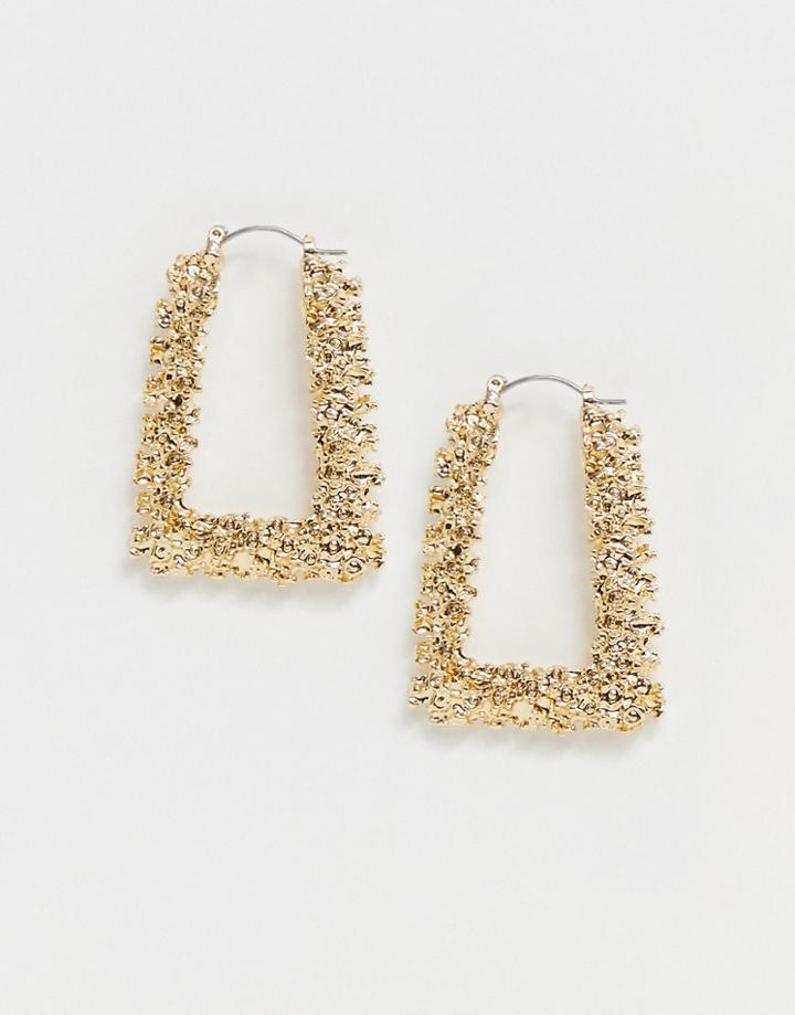 Asos Design Hoop Earrings In Square Shape In Gold Tone