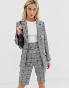 Asos Design City Suit Blazer In Khaki Houndstooth Check - Multi