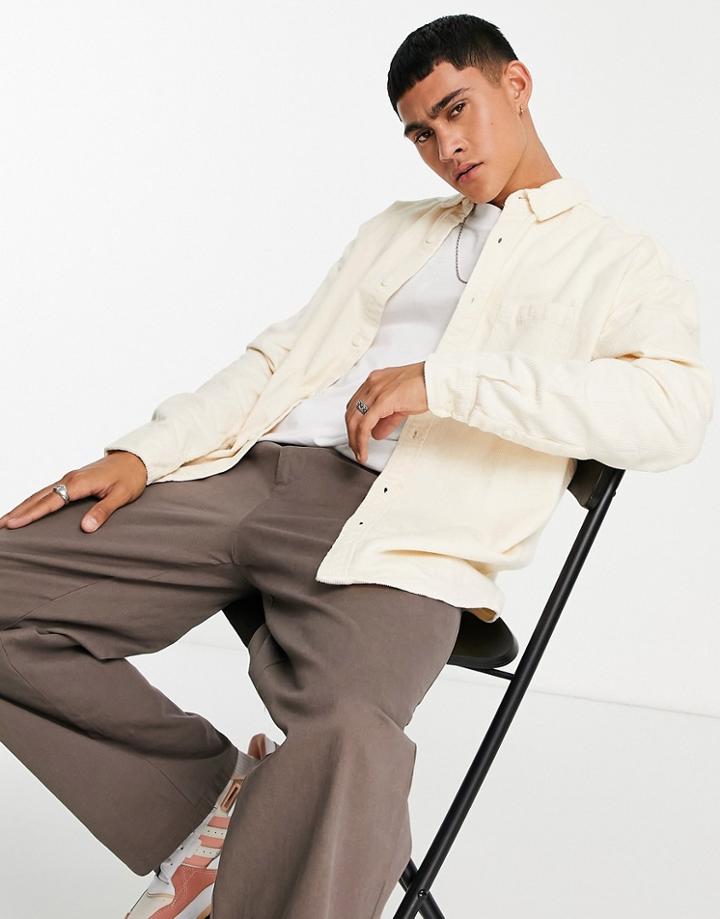 Asos Design 90s Oversized Cord Shirt In Ecru-neutral