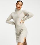 Vero Moda Petite Side Split High Neck Sweater Dress In Cream-white