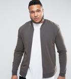 Asos Plus Muscle Fit Jersey Bomber Jacket With Distressing In Black - Black