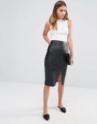 Oasis Leather Look Split Front Midi Skirt - Black
