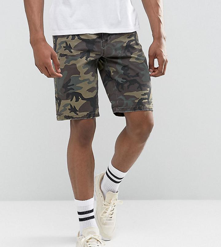 Asos Tall Slim Chino Shorts With Camo Print - Green