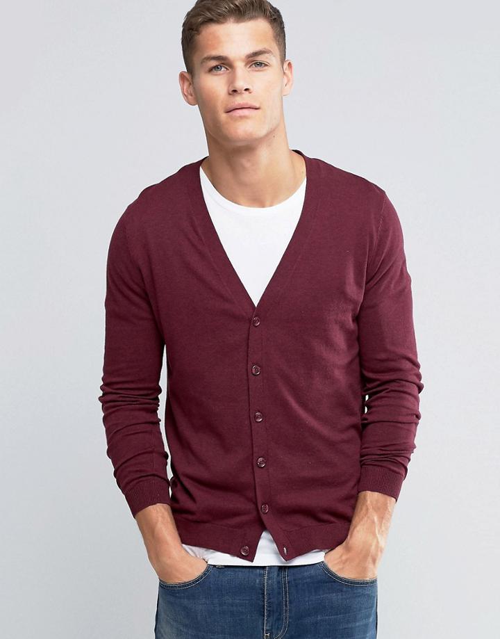 Asos Cardigan In Burgundy Cotton - Red