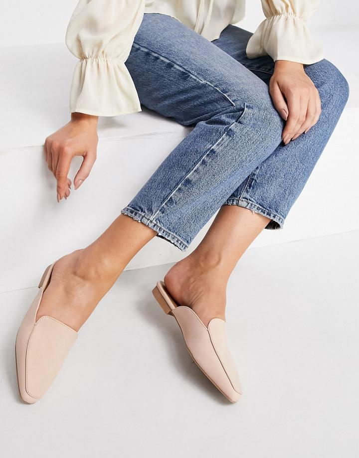 Qupid Sqaure Toe Flat Mules In Beige-black
