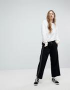 Asos Cropped Wide Leg Joggers With Spot Side Tape - Black