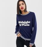 Warehouse Slogan Sweatshirt With Contrast Tipping In Navy - Navy