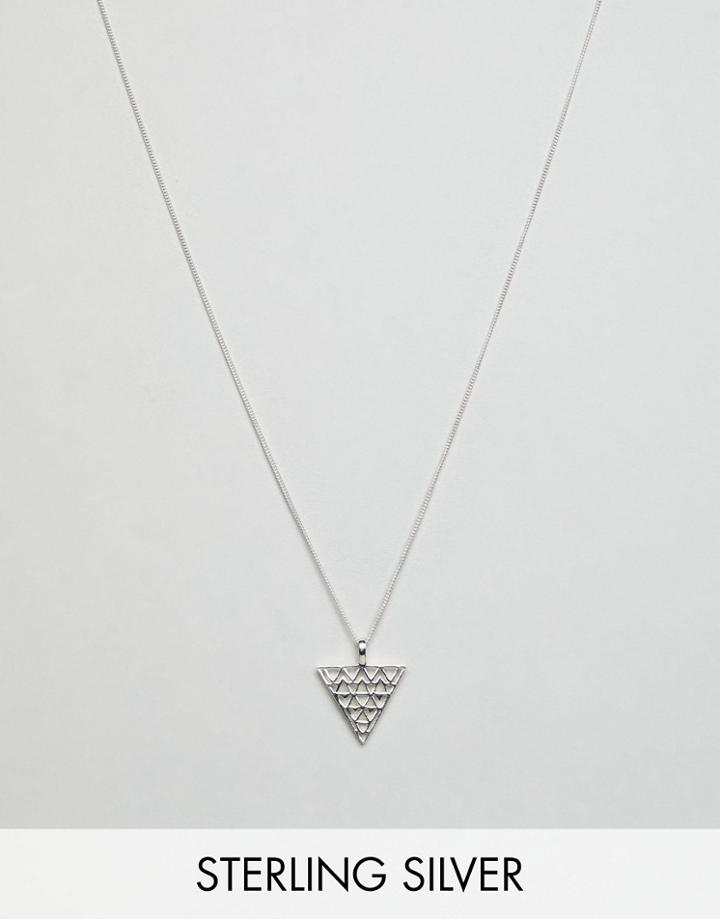 Asos Design Sterling Silver Necklace With Embossed Triangle Pendant - Silver