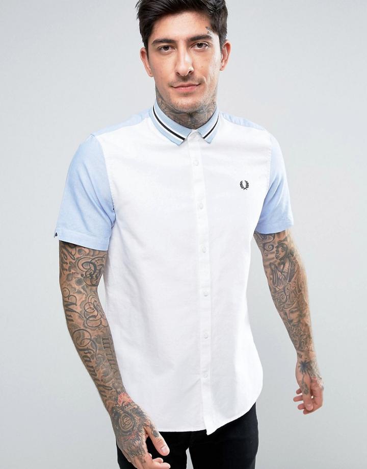 Fred Perry Short Sleeve Shirt Bomber Stripe Collar In White - White