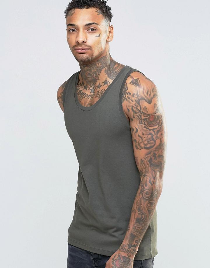 Asos Muscle Tank In Khaki - Khaki