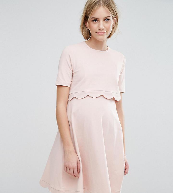 Asos Maternity Nursing Scallop Dress With Short Sleeve