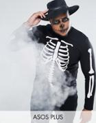 Asos Plus Halloween Long Sleeve T-shirt With Rib Cage Print - Black