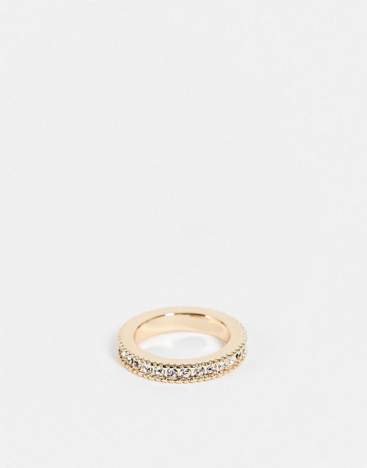 Asos Design Slim Band Ring With Crystals In Gold Tone