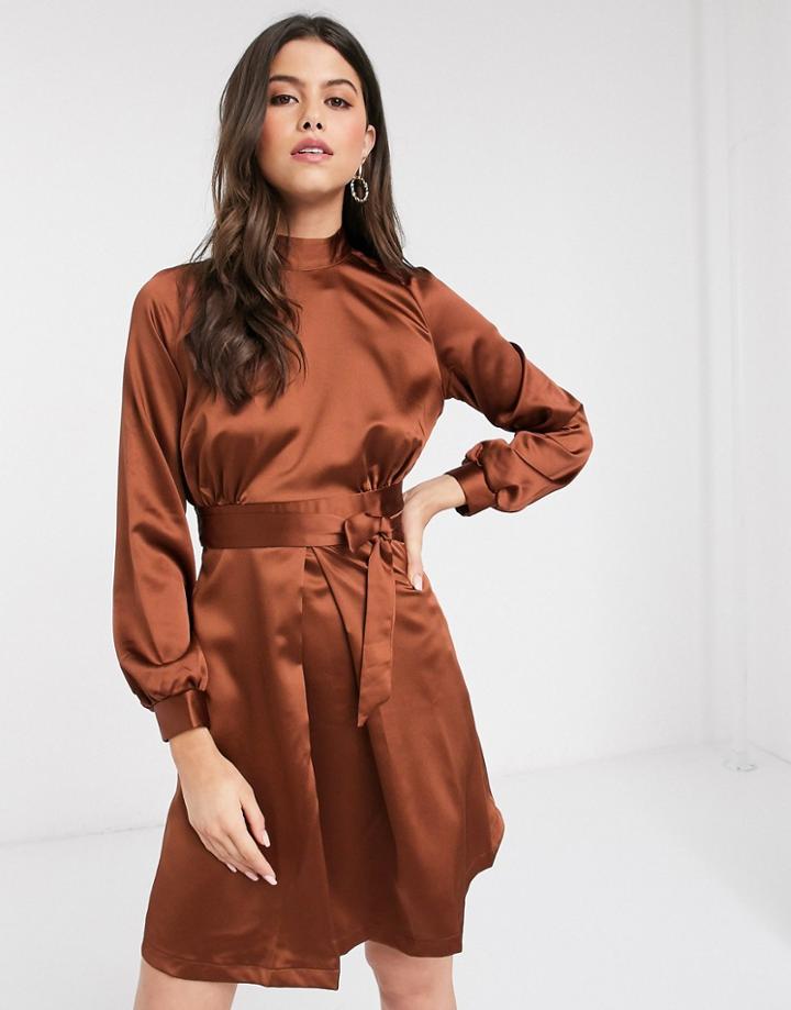 Closet High Neck A Line Dress In Brown