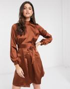 Closet High Neck A Line Dress In Brown
