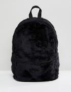 Asos Backpack In Black Faux Fur - Black