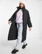 Monki Recycled Long Quilted Coat In Black