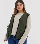 Asos Design Curve Utility Vest In Khaki - Green