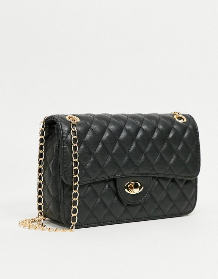 My Accessories London Quilted Cross Body Bag In Black With Chain
