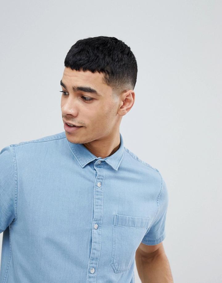 New Look Denim Shirt In Regular Fit In Light Blue Wash - Blue