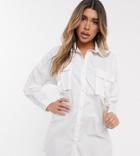 Sixth June Oversized Shirt Dress With Pocket Buckle Straps-white
